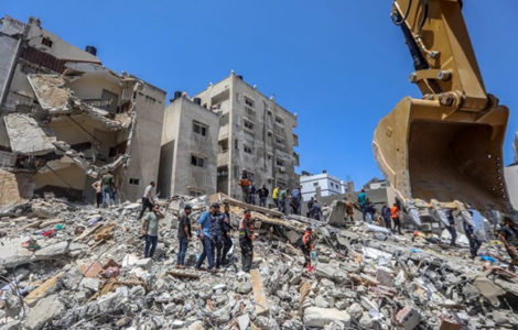 Edificio derrumbado en Gaza